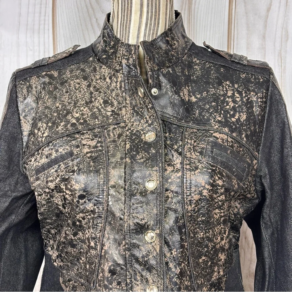 H&D Classic Distressed Leather Denim Moto Jacket Snaps Dressy Casual Biker Large - Picture 6 of 15